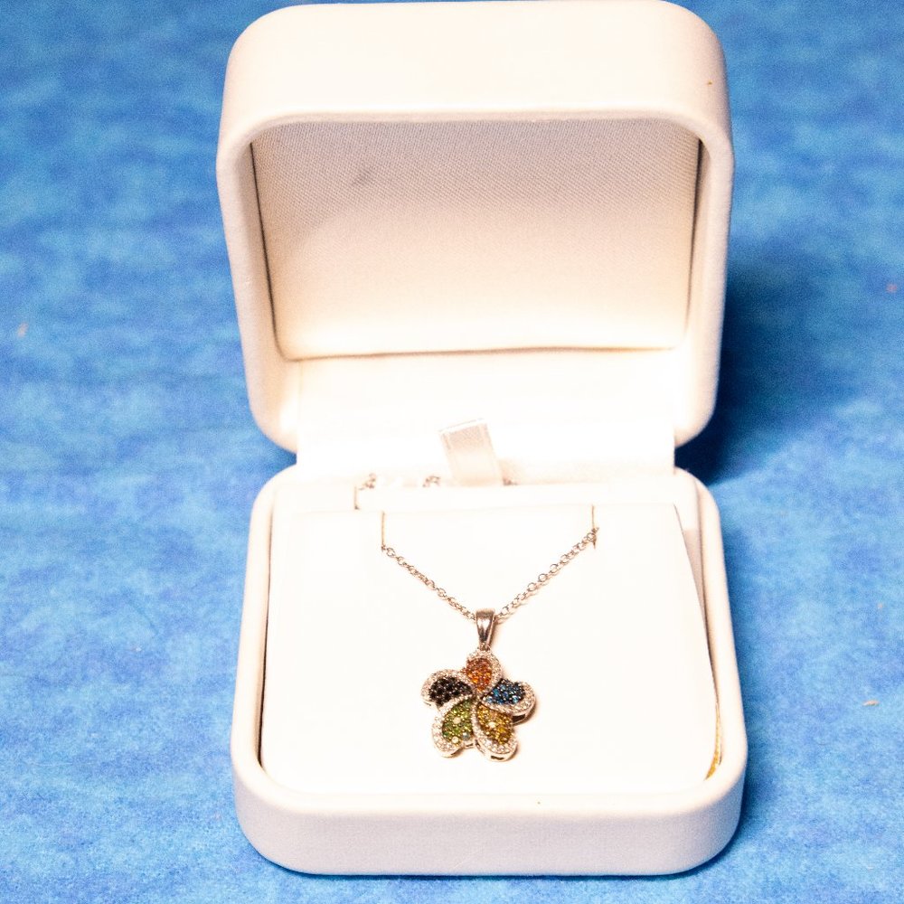 Swarovski Crystal Necklace Multi-colored Pinwheel Pendant in Sterling Silver